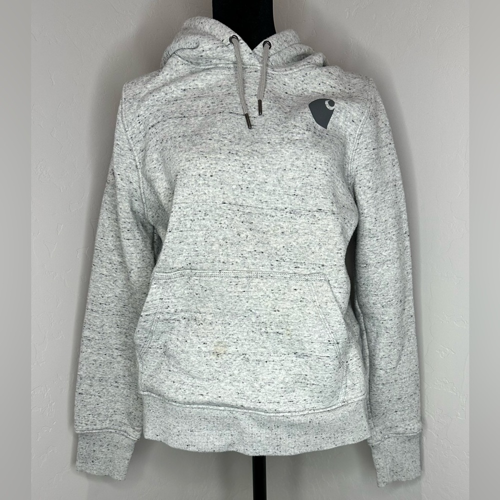Carhartt Relaxed Fit Hoodie Womens Medium Midweight Logo Sleeve Grunge Gray Work